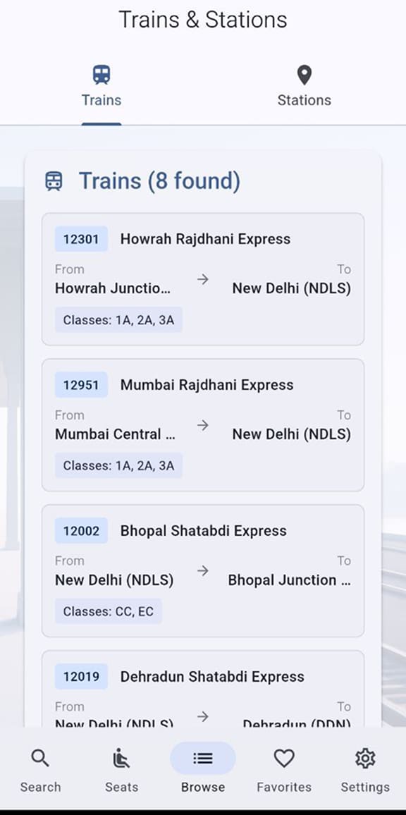 Indian Rail Way App Screenshot
